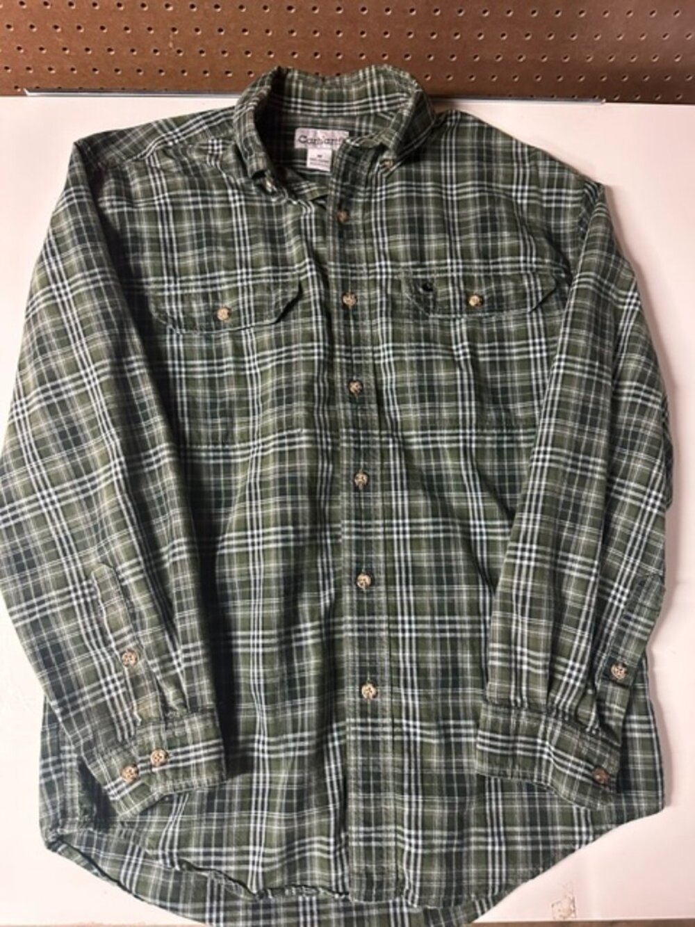 Carhartt Men’s Olive Green Plaid Long Sleeve Button Down Shirt Size Medium
